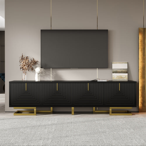 TV Cabinet, TV Stand With Textured Doors, TV Furniture, Golden Handles And Golden Legs
