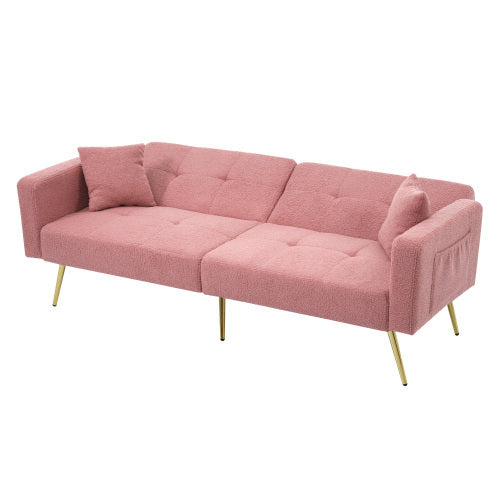 The Sofa Bed Has A Bed Function, Three Adjustable Backrest Angles, Gold Legs, Cushions And Side Storage Pockets