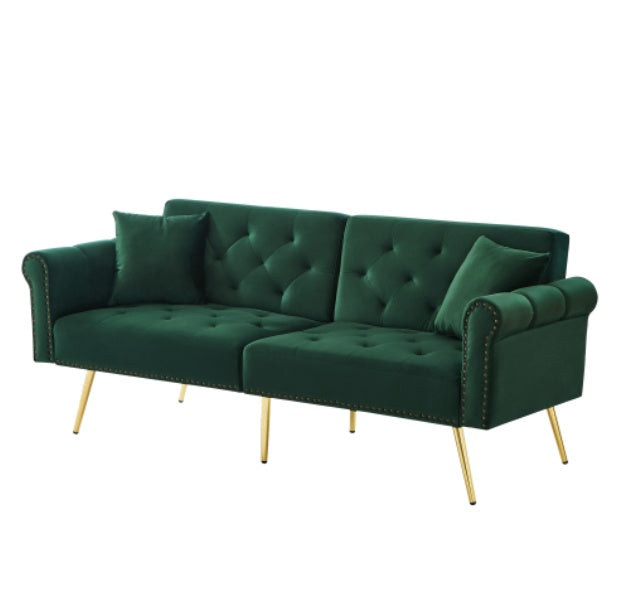 Modern 2-Seater Sofa Bed    Velvet Upholstery, 3  Stage Adjustable Backrest  Gold  Plated Metal Feet Stylish Sofa With Sleeping Function  Space-Saving Durable Ideal For Small Spaces