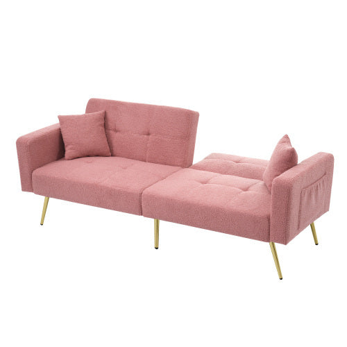 The Sofa Bed Has A Bed Function, Three Adjustable Backrest Angles, Gold Legs, Cushions And Side Storage Pockets
