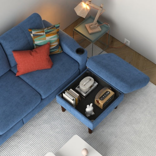Convertible Combination Sofa Sofa L-Shaped Sofa With Storage Cabinet Footstool, Living Room Navy Blue Sofa, Living Room Bedroom Office Small Space 3-Seater Combination Sofa