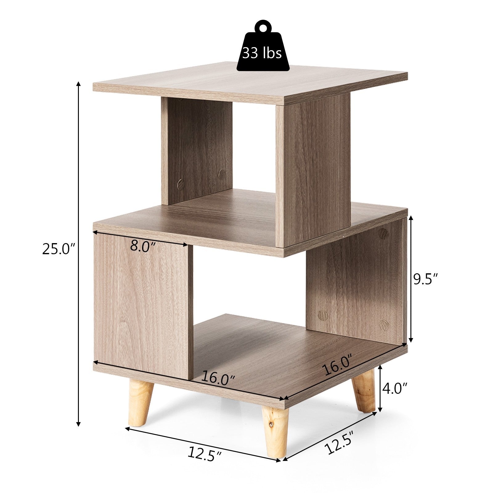 2 Pieces Wooden Modern Nightstand Set With Legs For Living Room