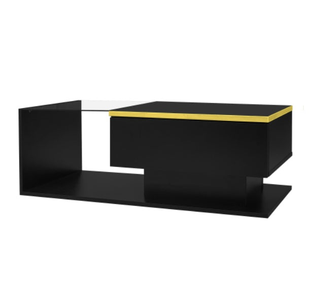 90 Cm Long Coffee Table, High-Gloss White. Side Tables, Coffee Tables With Glass And LED Effect