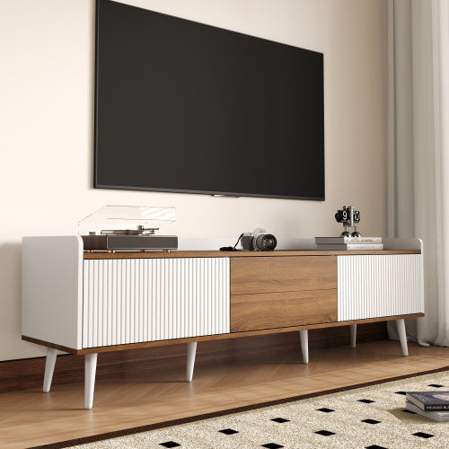 TV Cabinet, TV Table, TV Stand, Three-Door Base Cabinet. Compact Design. Black And Natural Wood Finish. Height 49.5 Cm  Length 160 Cm  Width 39 Cm