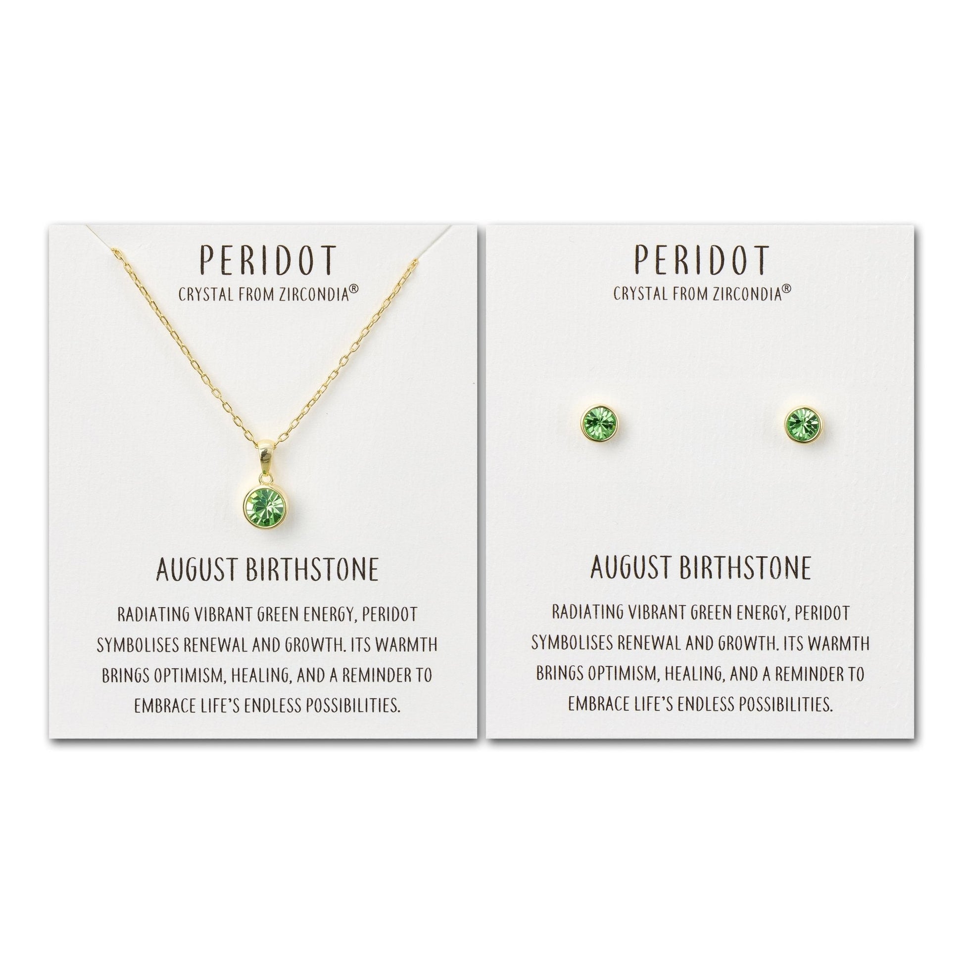 Gold Plated August (Peridot) Birthstone Necklace & Earrings Set Created with Zircondia® Crystals