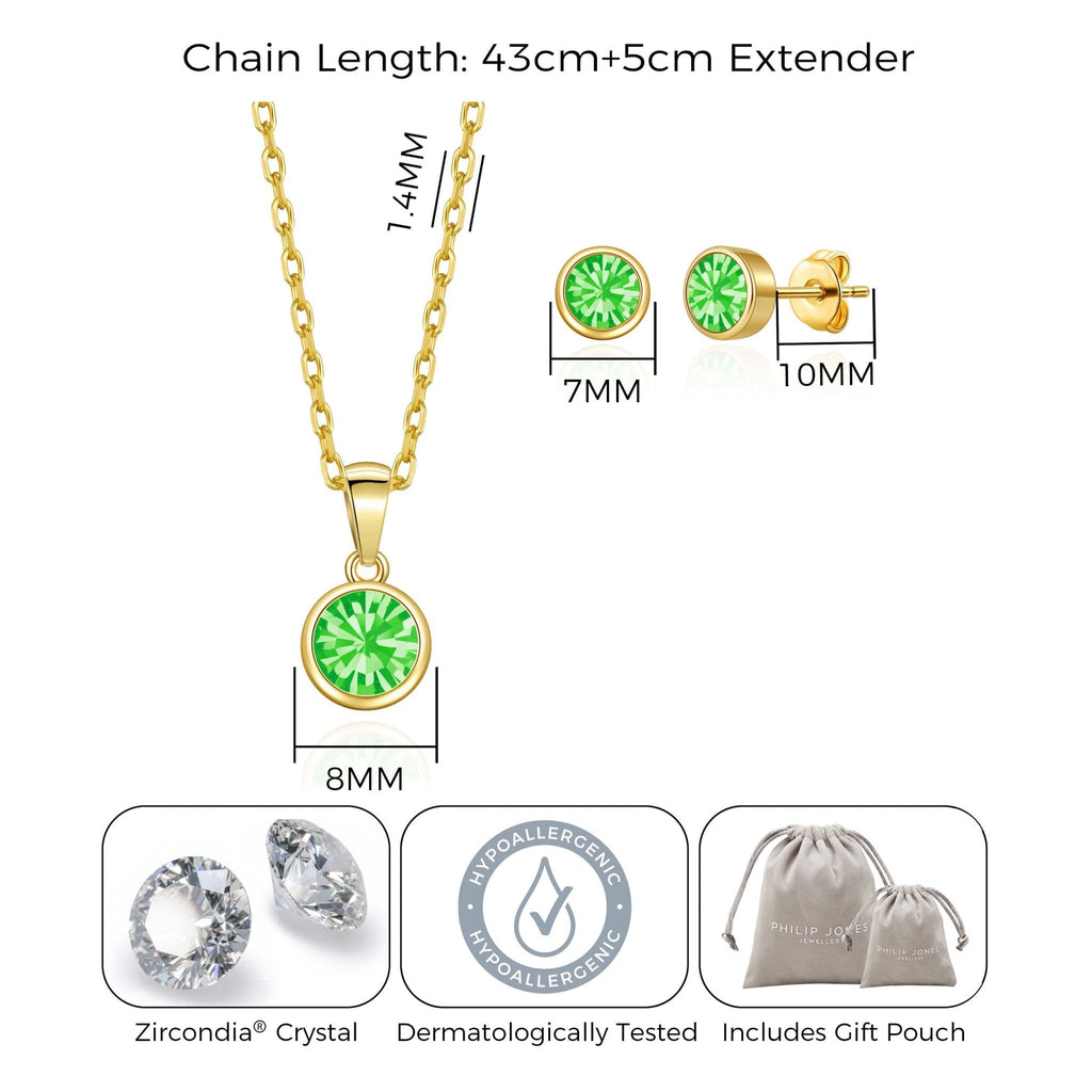 Gold Plated August (Peridot) Birthstone Necklace & Earrings Set Created with Zircondia® Crystals