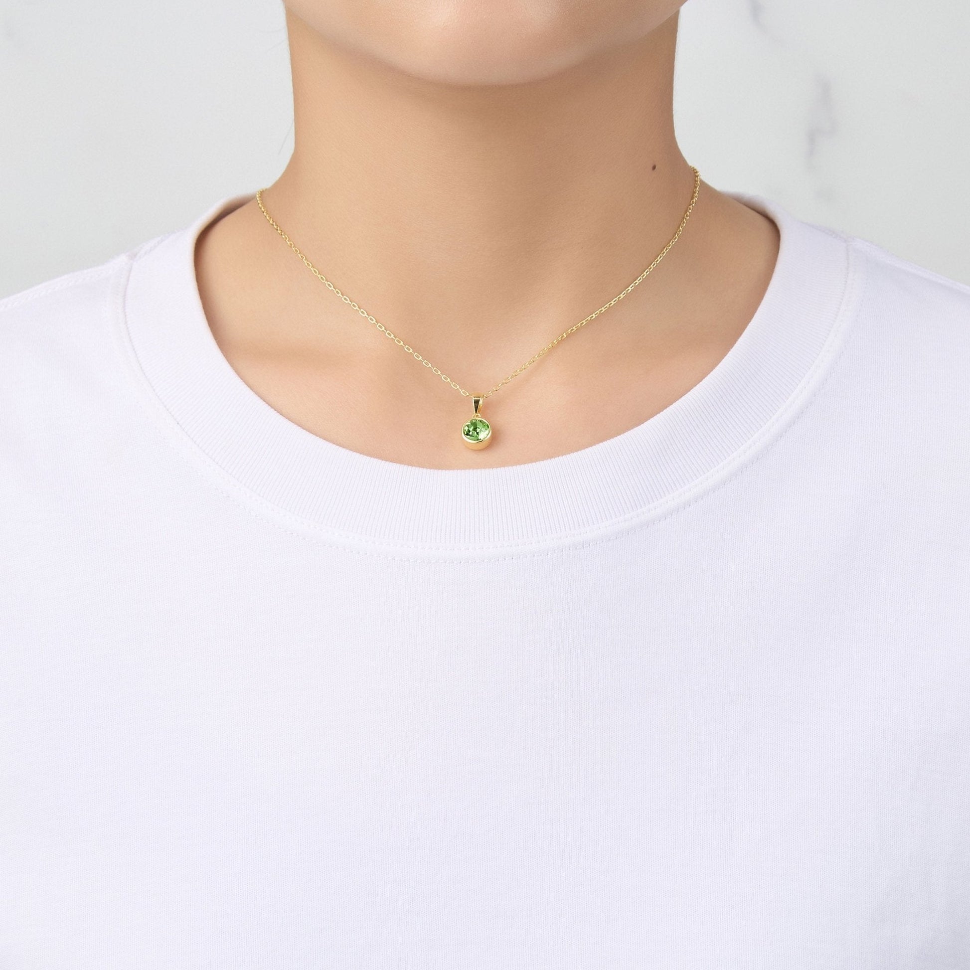 Gold Plated August (Peridot) Birthstone Necklace & Earrings Set Created with Zircondia® Crystals