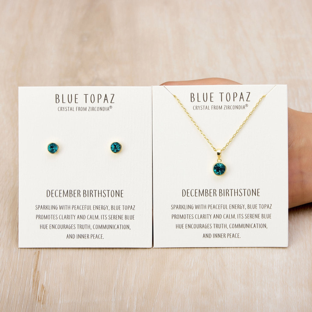 Gold Plated December (Blue Topaz) Birthstone Necklace & Earrings Set Created with Zircondia® Crystals