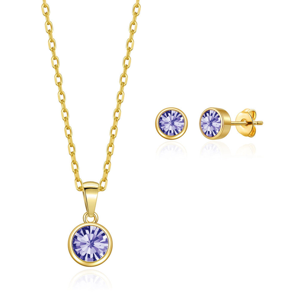 Gold Plated February (Amethyst) Birthstone Necklace & Earrings Set Created with Zircondia® Crystals