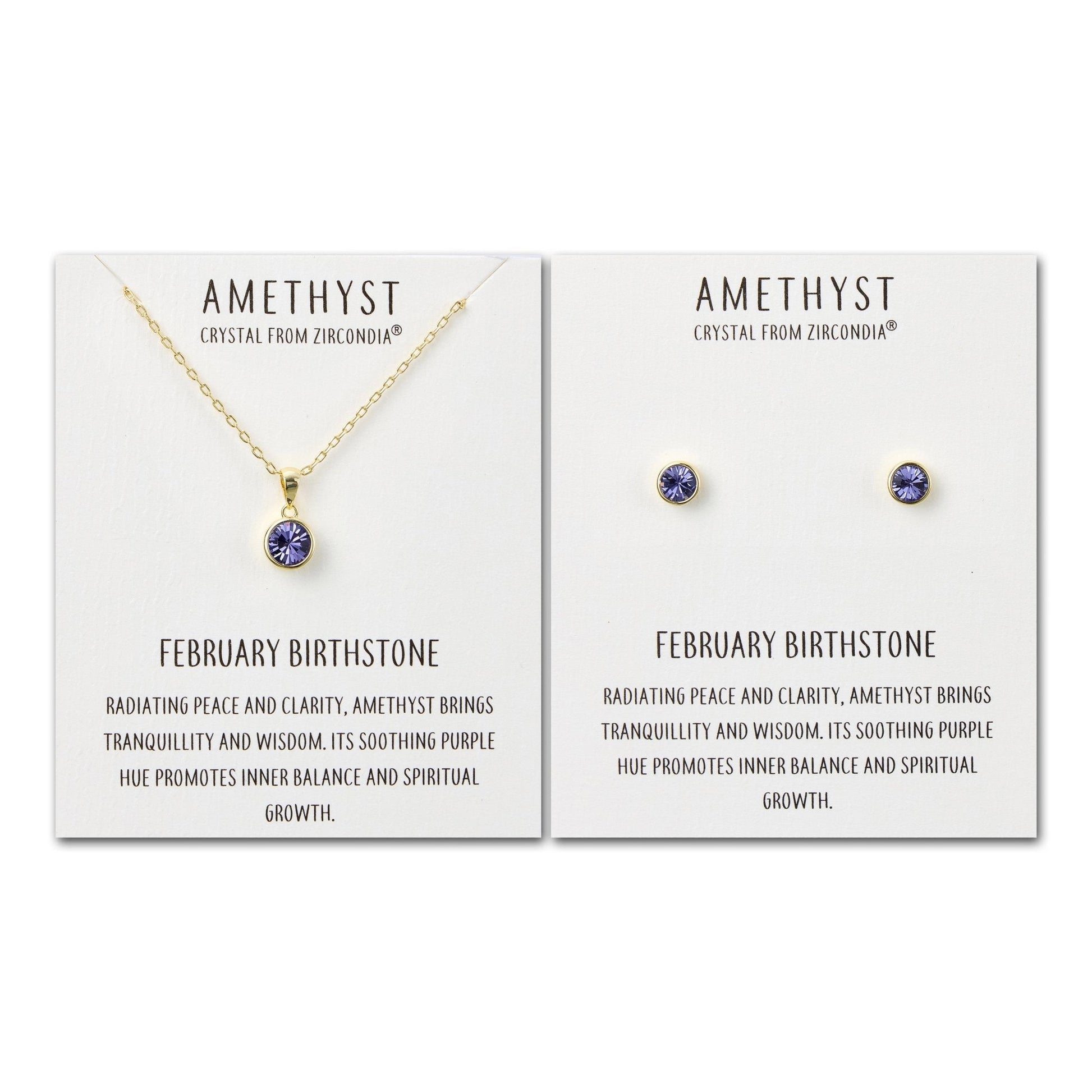 Gold Plated February (Amethyst) Birthstone Necklace & Earrings Set Created with Zircondia® Crystals