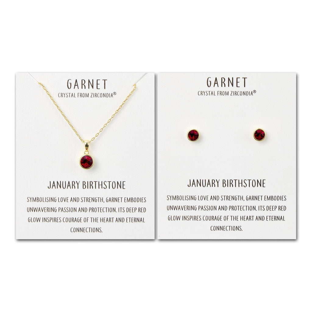 Gold Plated January (Garnet) Birthstone Necklace & Earrings Set Created with Zircondia® Crystals