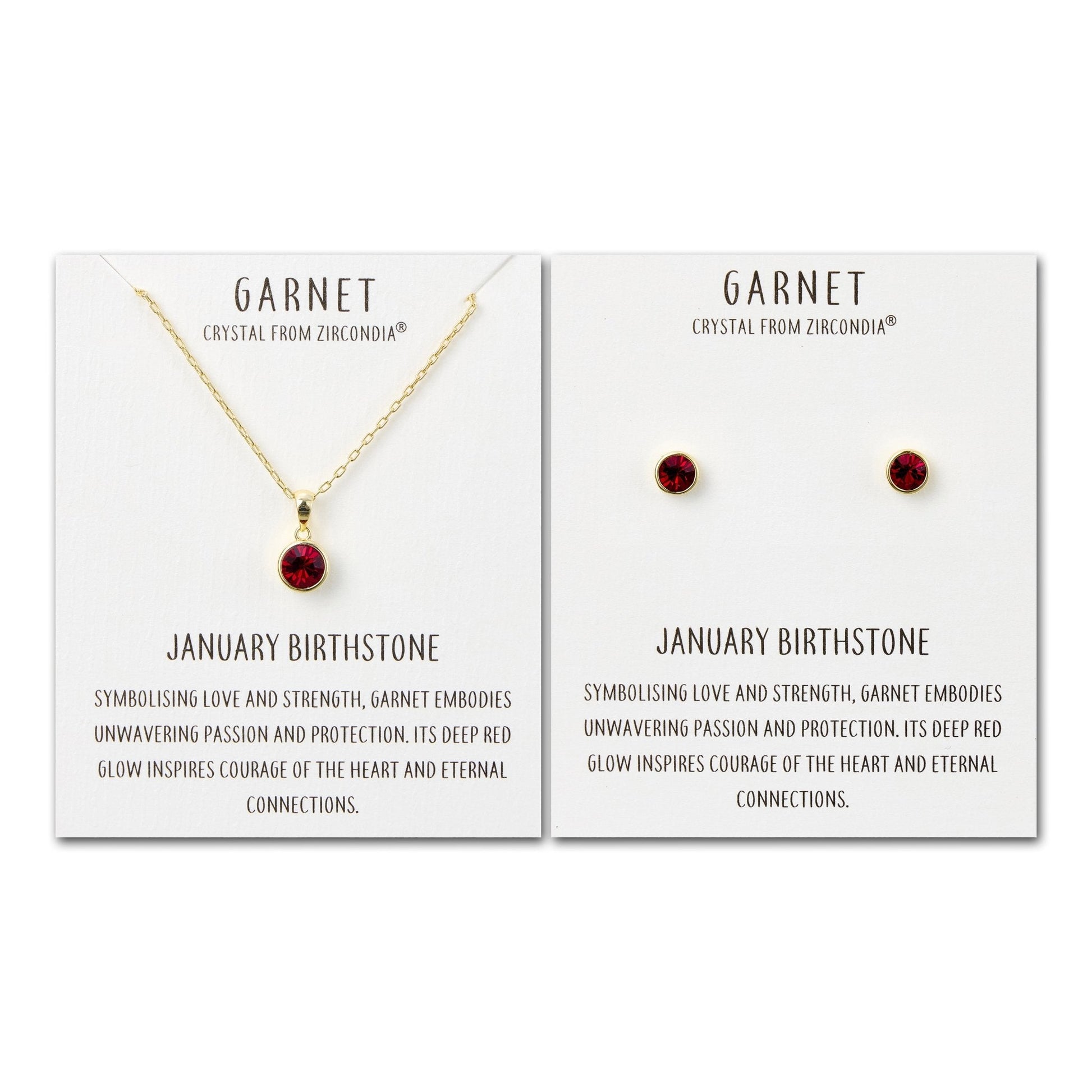 Gold Plated January (Garnet) Birthstone Necklace & Earrings Set Created with Zircondia® Crystals