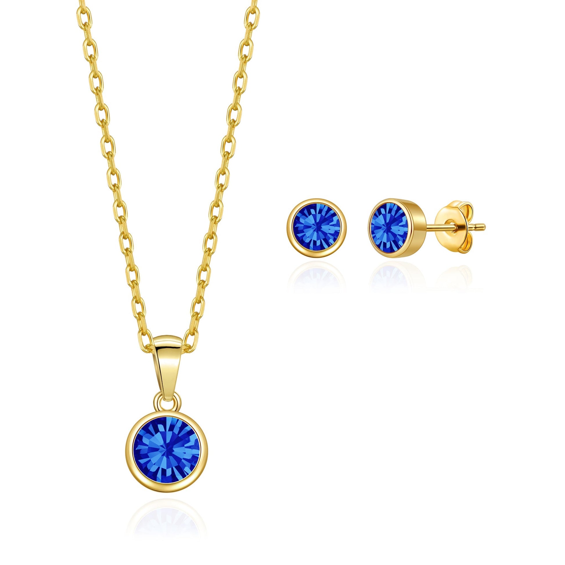 Gold Plated September (Sapphire) Birthstone Necklace & Earrings Set Created with Zircondia® Crystals