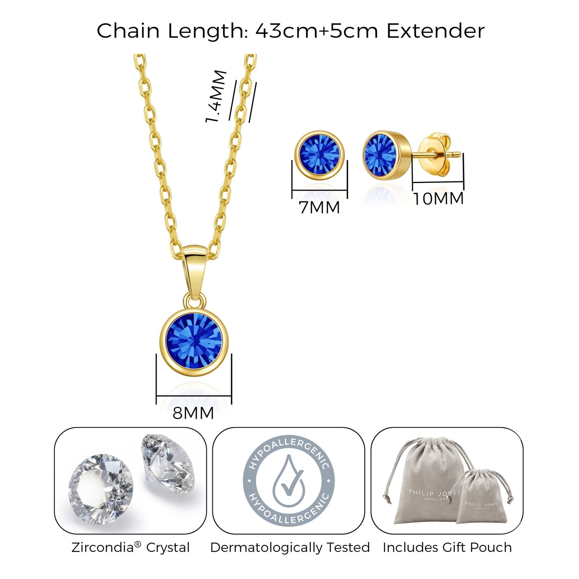 Gold Plated September (Sapphire) Birthstone Necklace & Earrings Set Created with Zircondia® Crystals