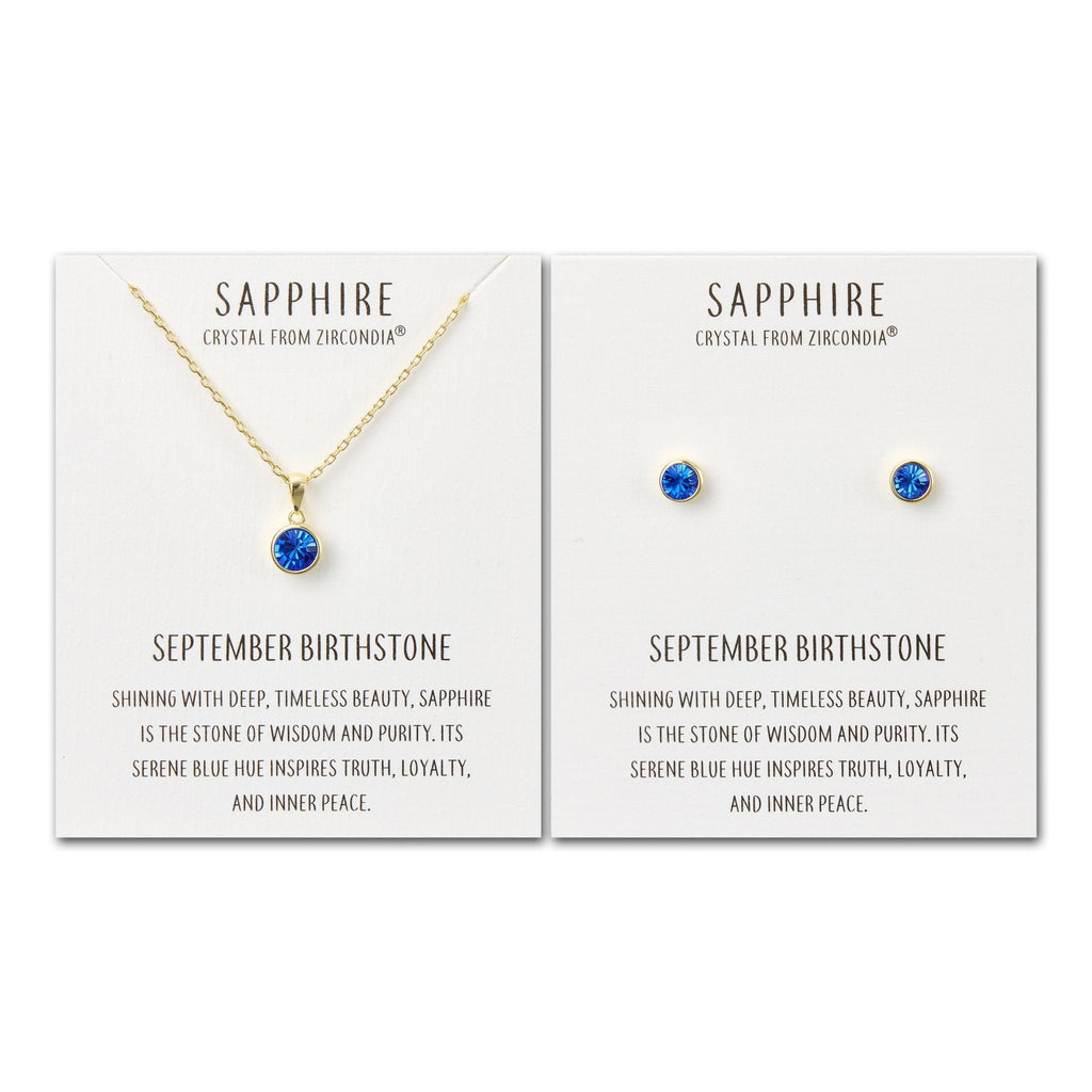 Gold Plated September (Sapphire) Birthstone Necklace & Earrings Set Created with Zircondia® Crystals