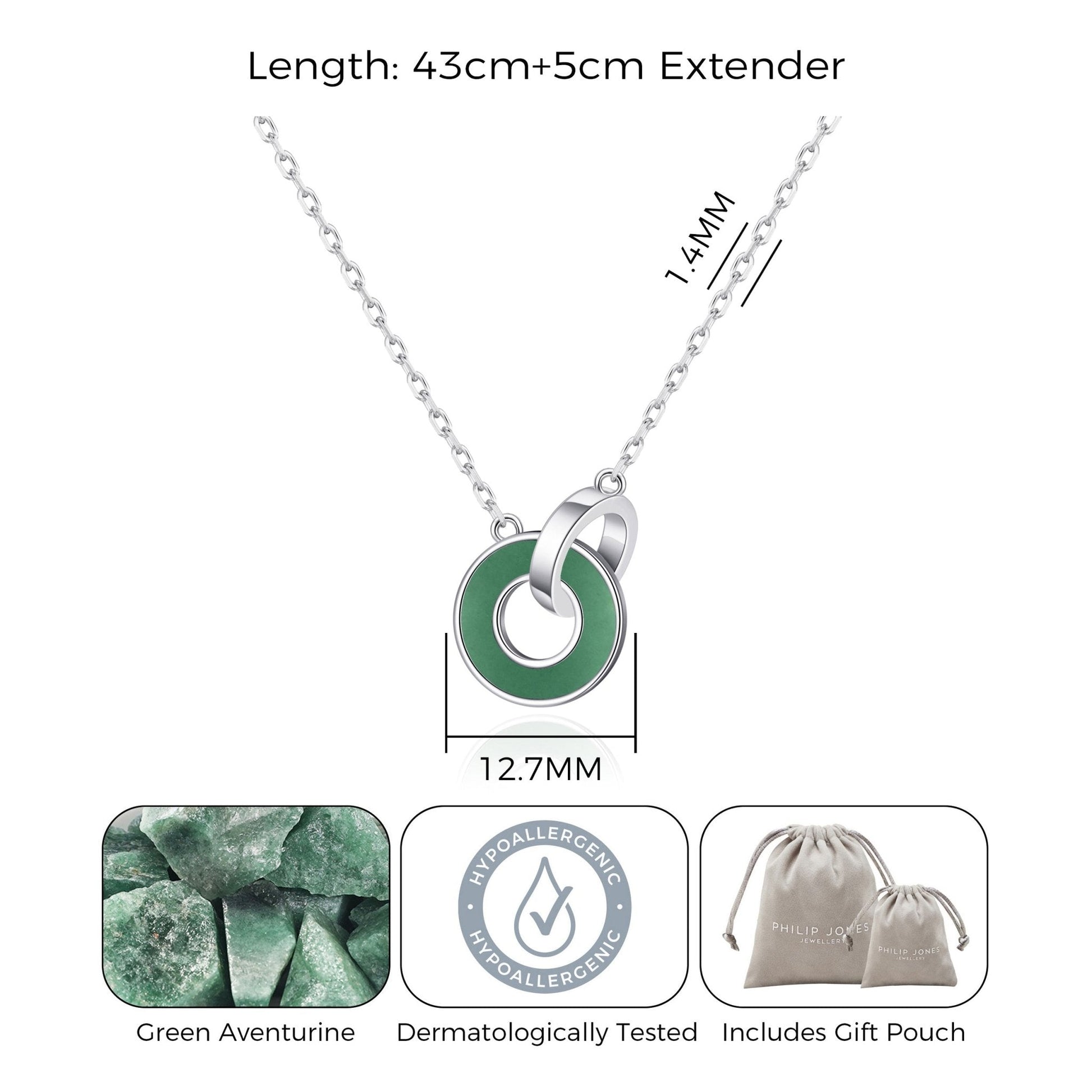 Green Aventurine Gemstone Circle Link Necklace