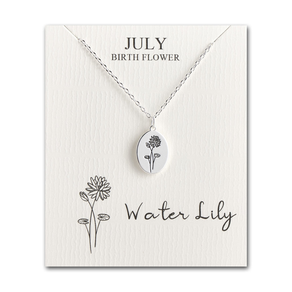 July Birth Flower Water Lily Necklace with Card