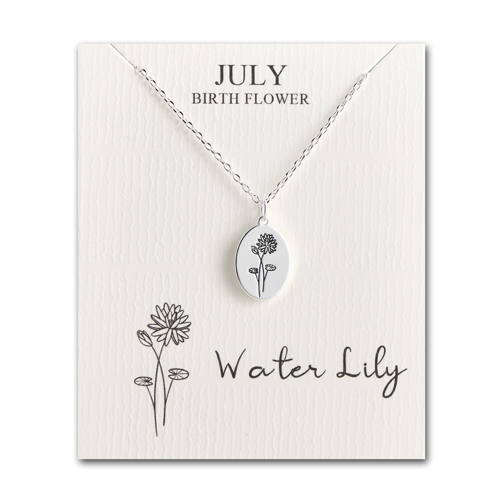 July Birth Flower Water Lily Necklace with Card