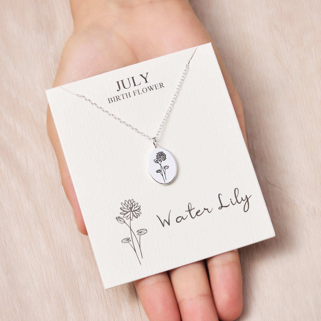 July Birth Flower Water Lily Necklace with Card