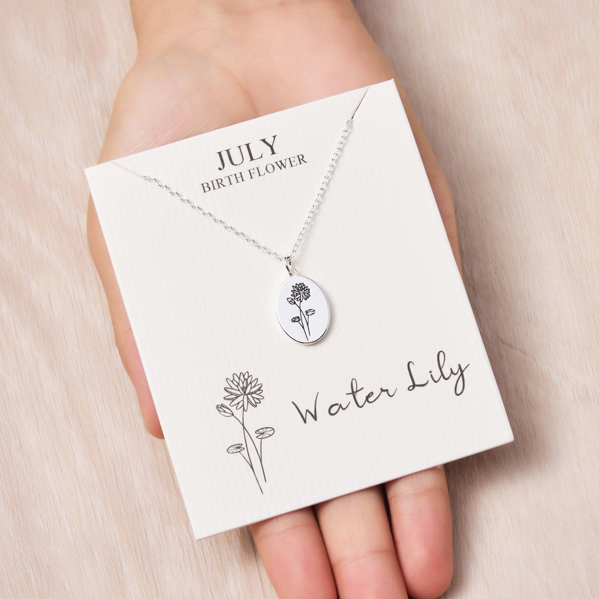 July Birth Flower Water Lily Necklace with Card