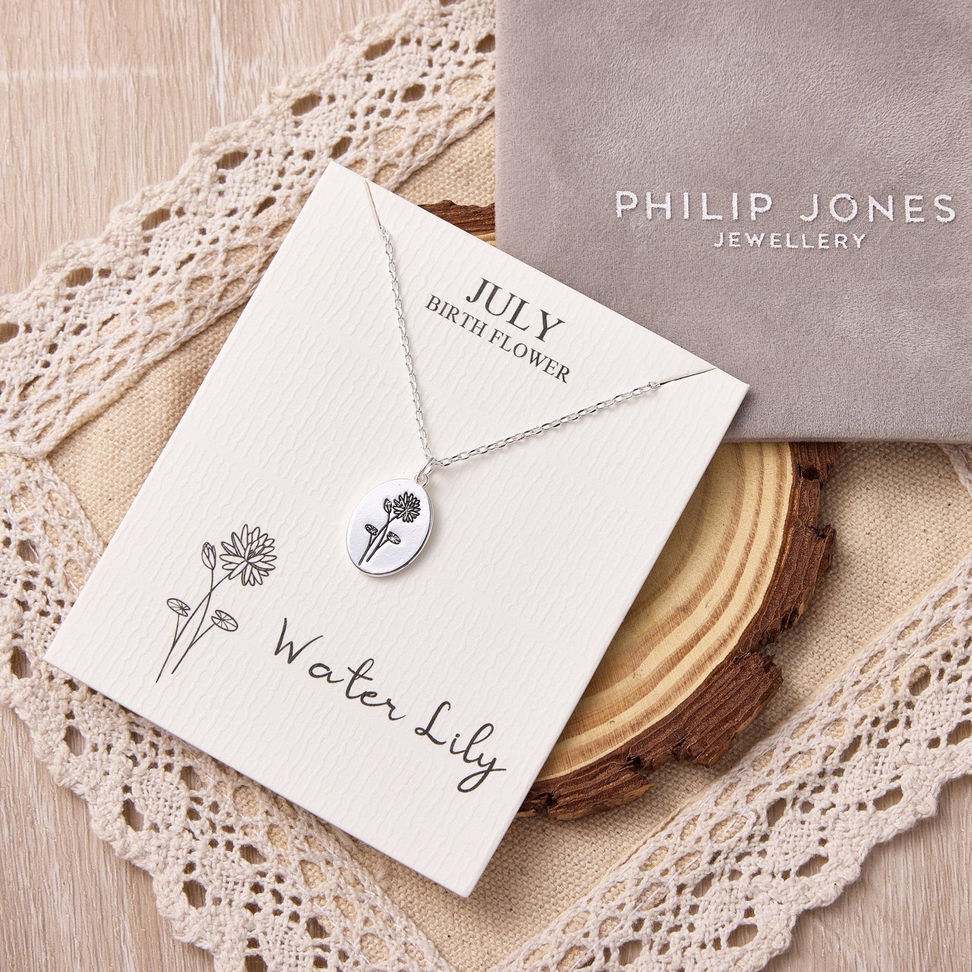 July Birth Flower Water Lily Necklace with Card