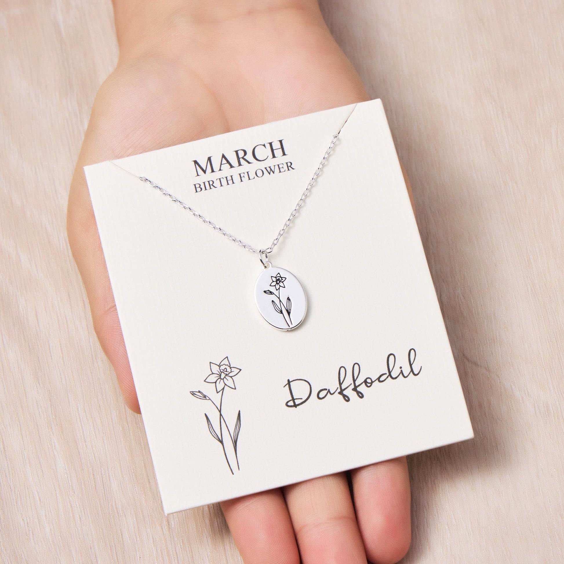 March Birth Flower Daffodil Necklace with Card