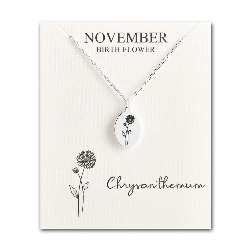 November Birth Flower Chrysanthemum Necklace with Card