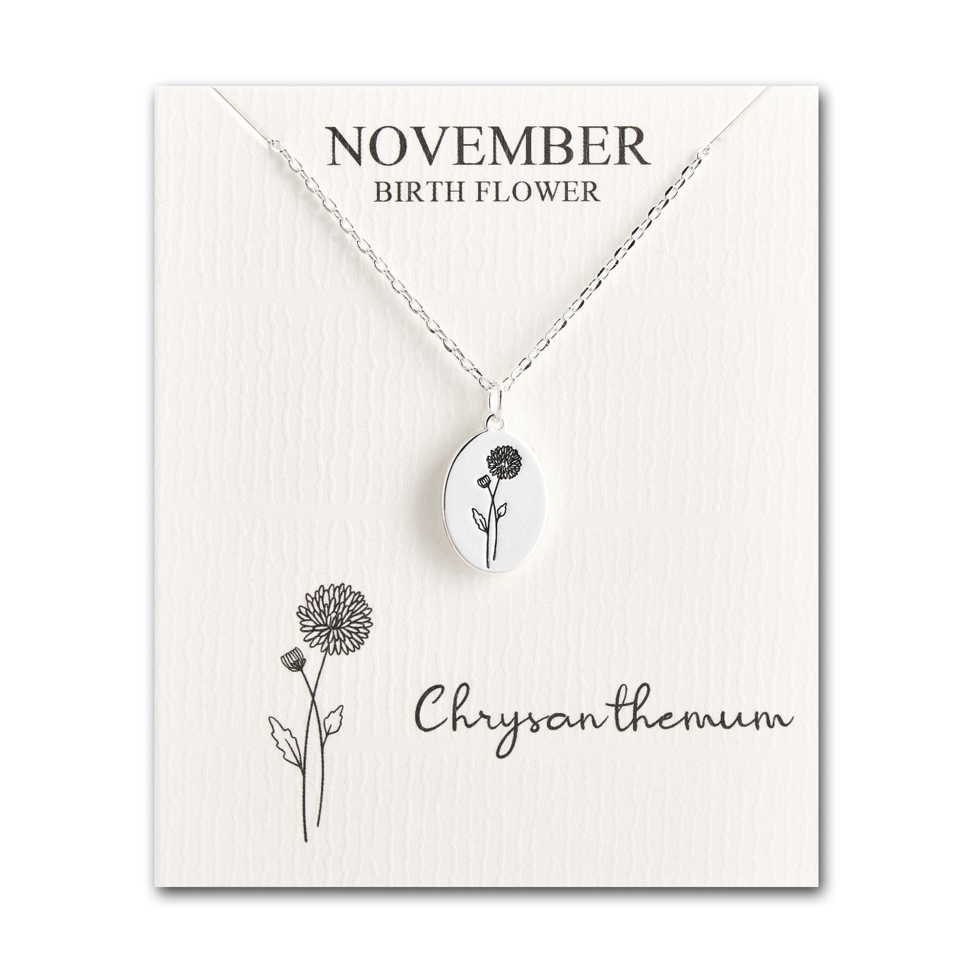 November Birth Flower Chrysanthemum Necklace with Card