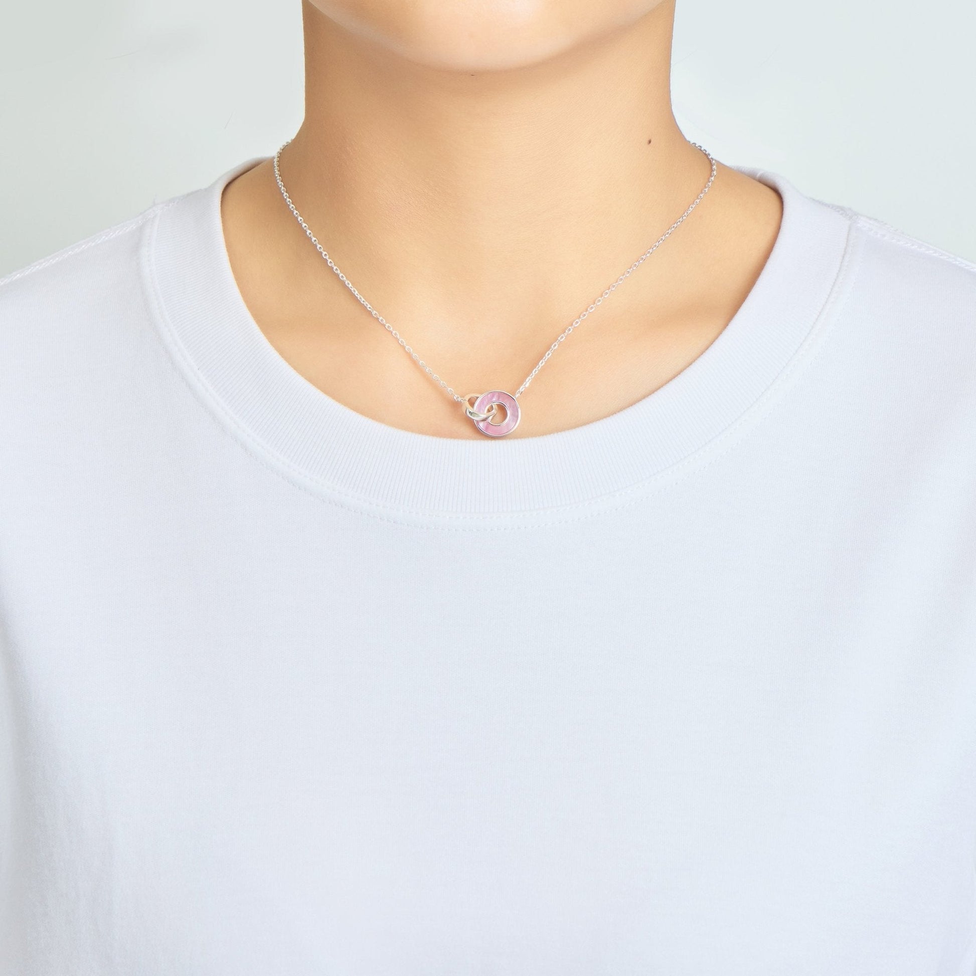Pink Mother of Pearl Gemstone Circle Link Necklace