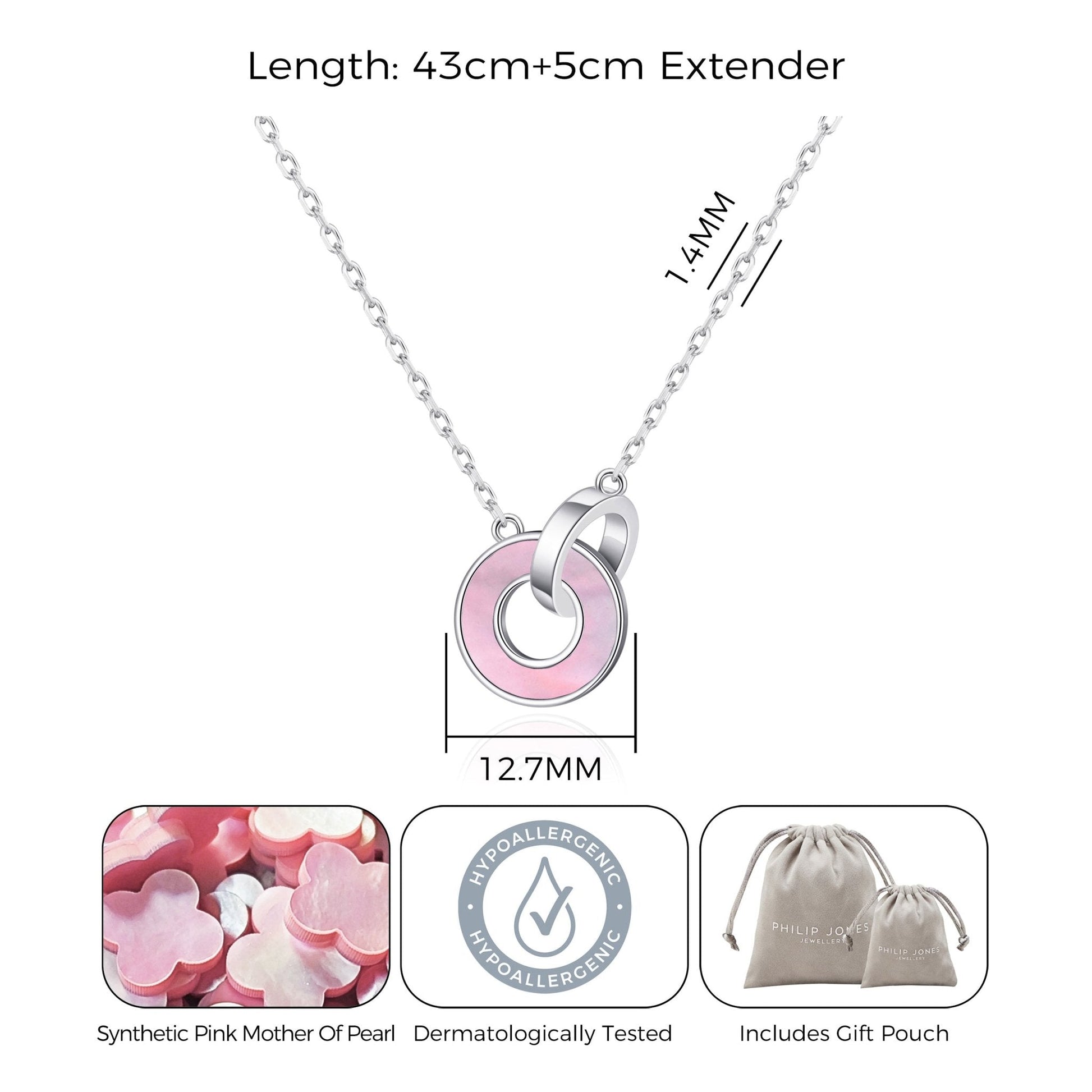 Pink Mother of Pearl Gemstone Circle Link Necklace