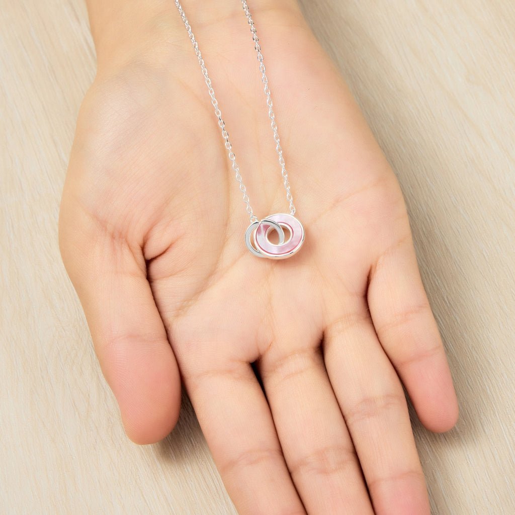 Pink Mother of Pearl Gemstone Circle Link Necklace