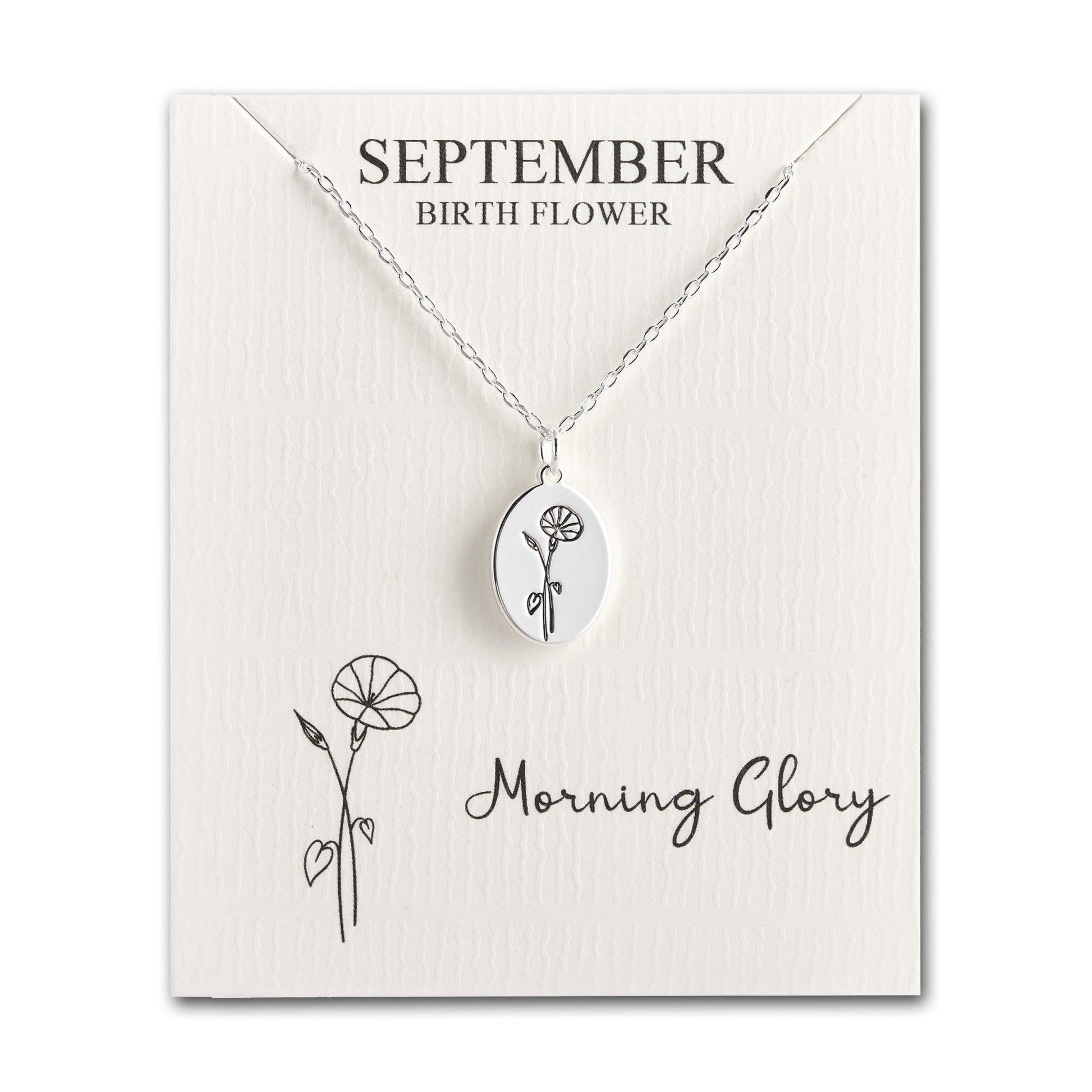 September Birth Flower Morning Glory Necklace with Card