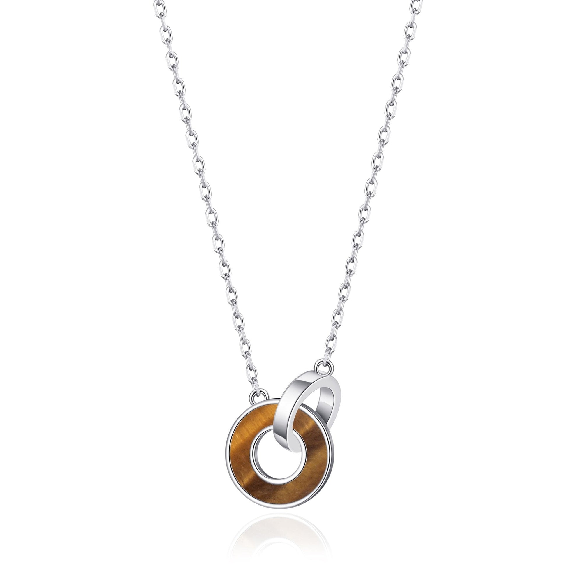 Tigers Eye Gemstone Circle Link Necklace