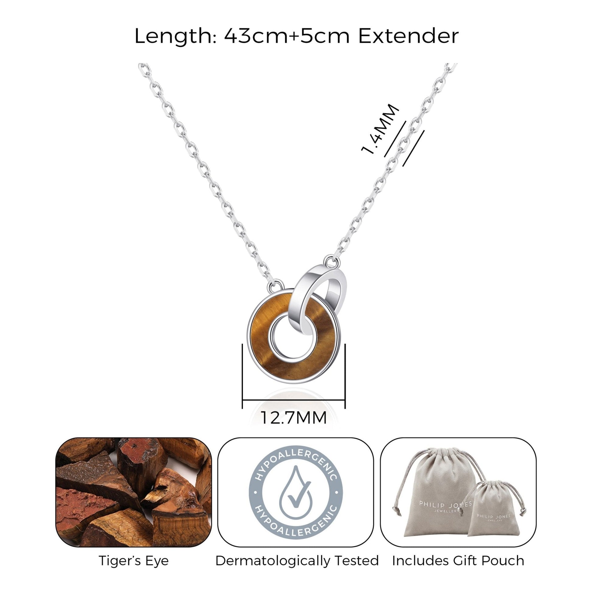 Tigers Eye Gemstone Circle Link Necklace