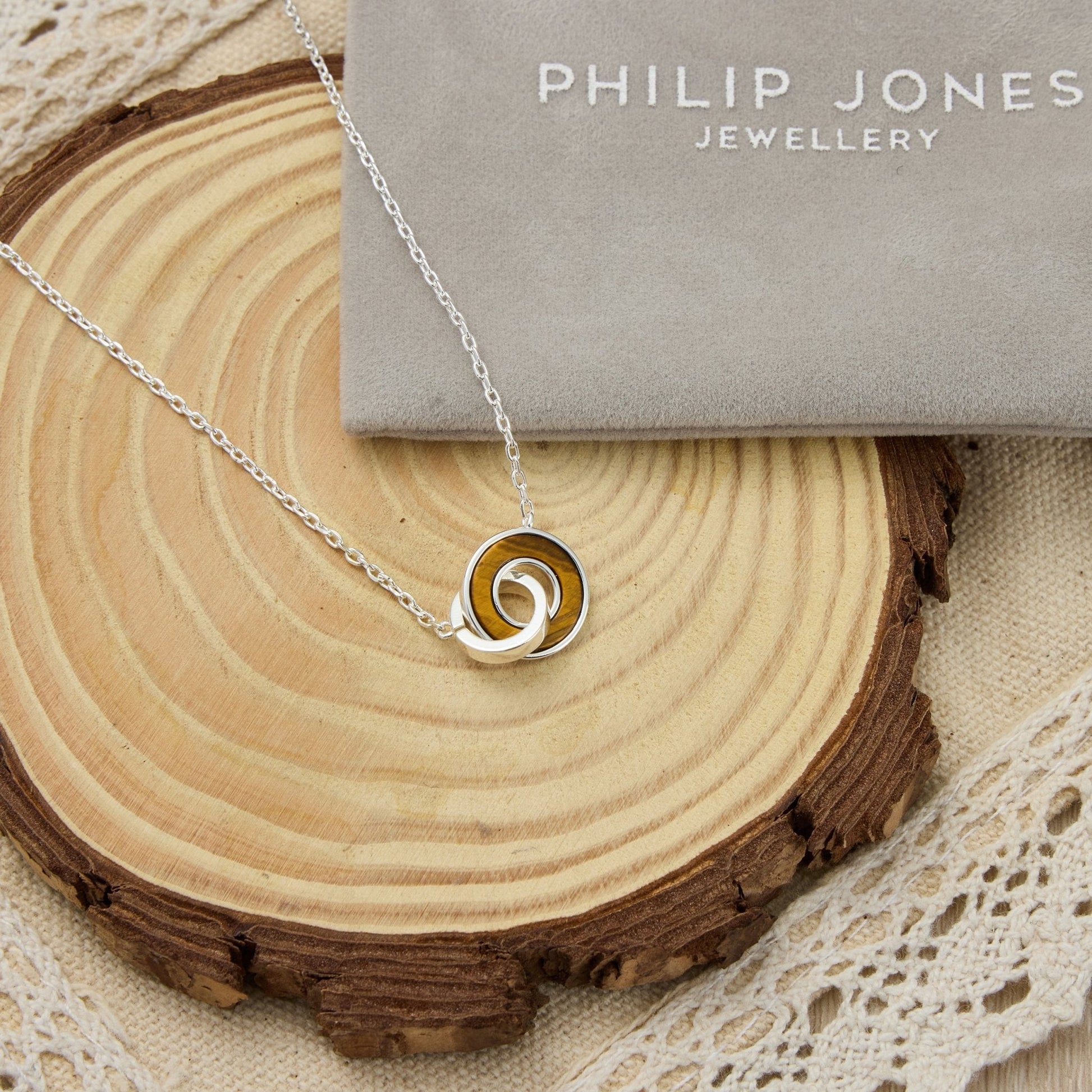 Tigers Eye Gemstone Circle Link Necklace